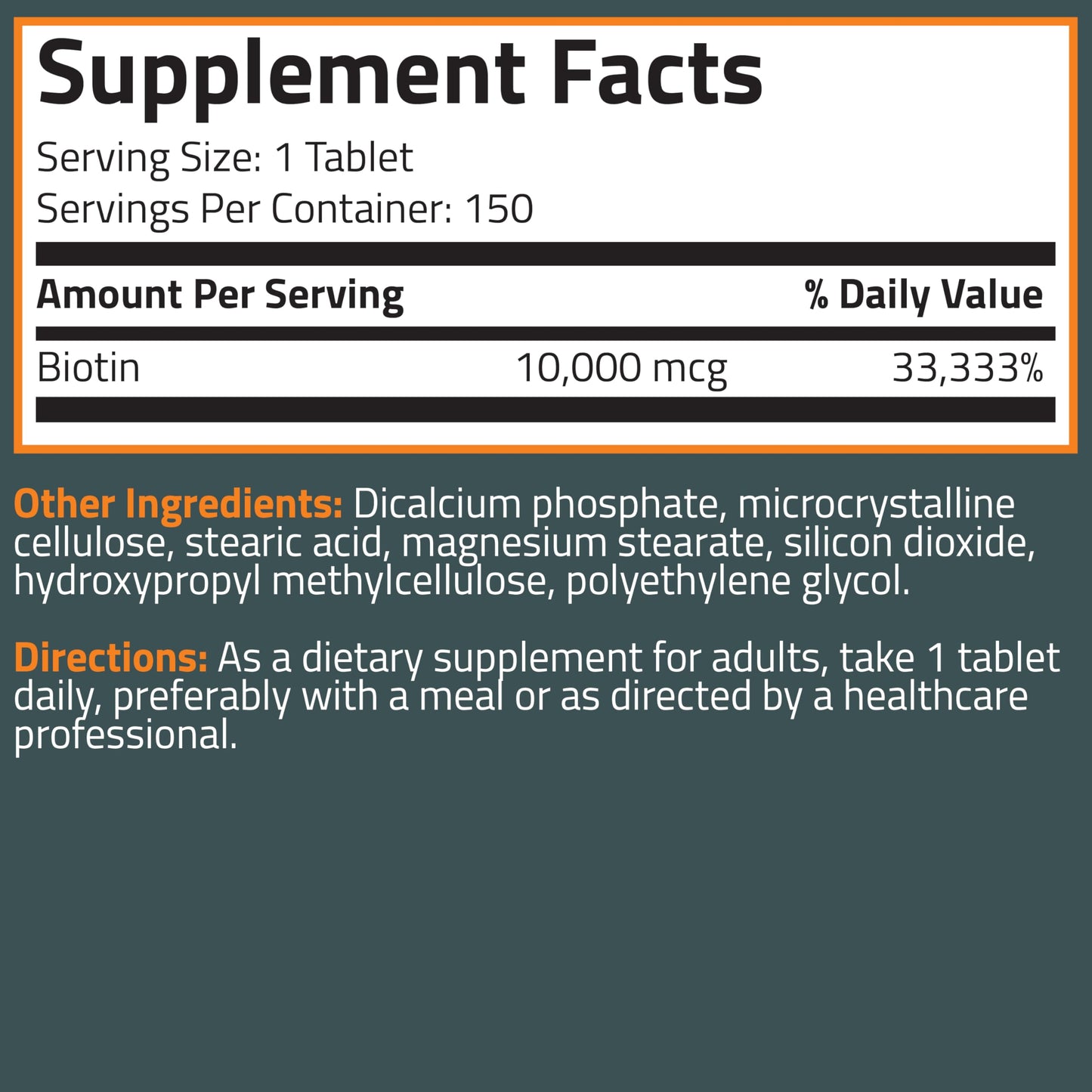 Bronson Biotin 10,000mcg, Supports Healthy Hair, Skin and Nails, Vegetarian, Non-GMO, 150 Tablets Bronson