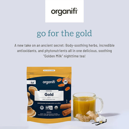 Organifi: Gold - Superfood Supplement Powder- 90 Servings (3 Pack) - Stress Support, Better Rest, Relaxation and Promotes Restful Sleep - Turmeric and Reishi Infused Gsupps Australia