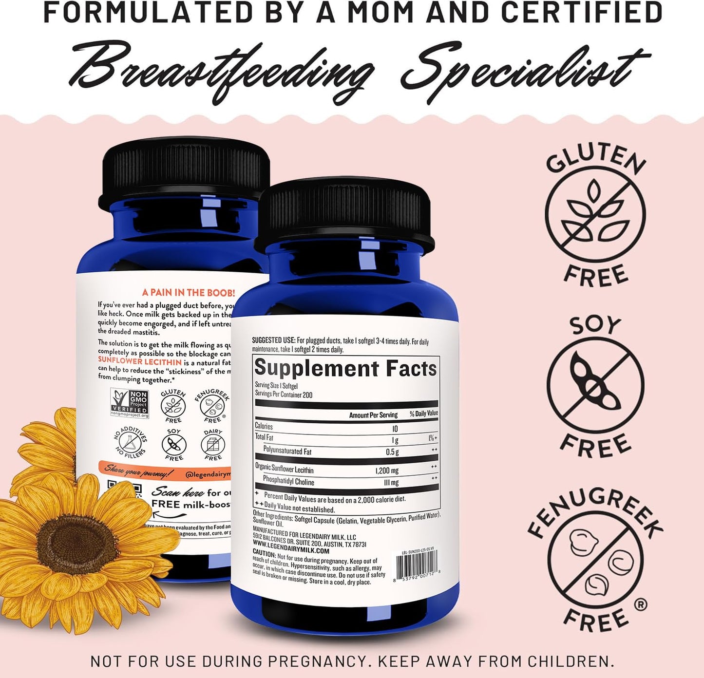 Legendairy Milk Sunflower Lecithin 1200mg, Lactation Support, Sunflower Lecithin Supplement for Clogged Milk Ducts Legendairy Milk
