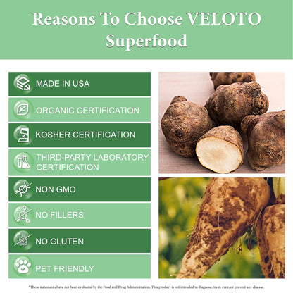 VELOTO Organic Inulin Powder – Prebiotic Fiber Supplement for Smoothies & Drinks, 2.2 lb, Flavorless, Water Soluble, Vegan & Non-GMO VELOTO