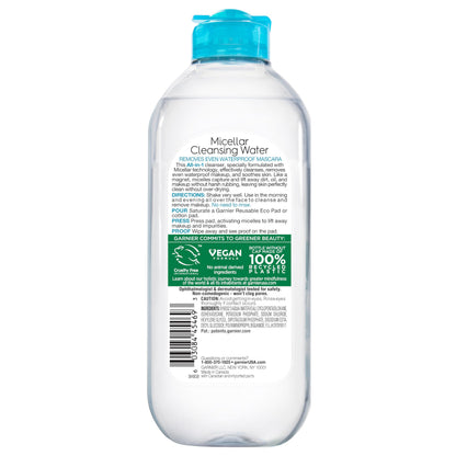 Garnier Micellar Water For Waterproof Makeup, Hydrating Facial Cleanser & Makeup Remover, Suitable for Sensitive Skin, Vegan, Cruelty Free, 13.5 Fl Oz (400mL), 1 Count Garnier