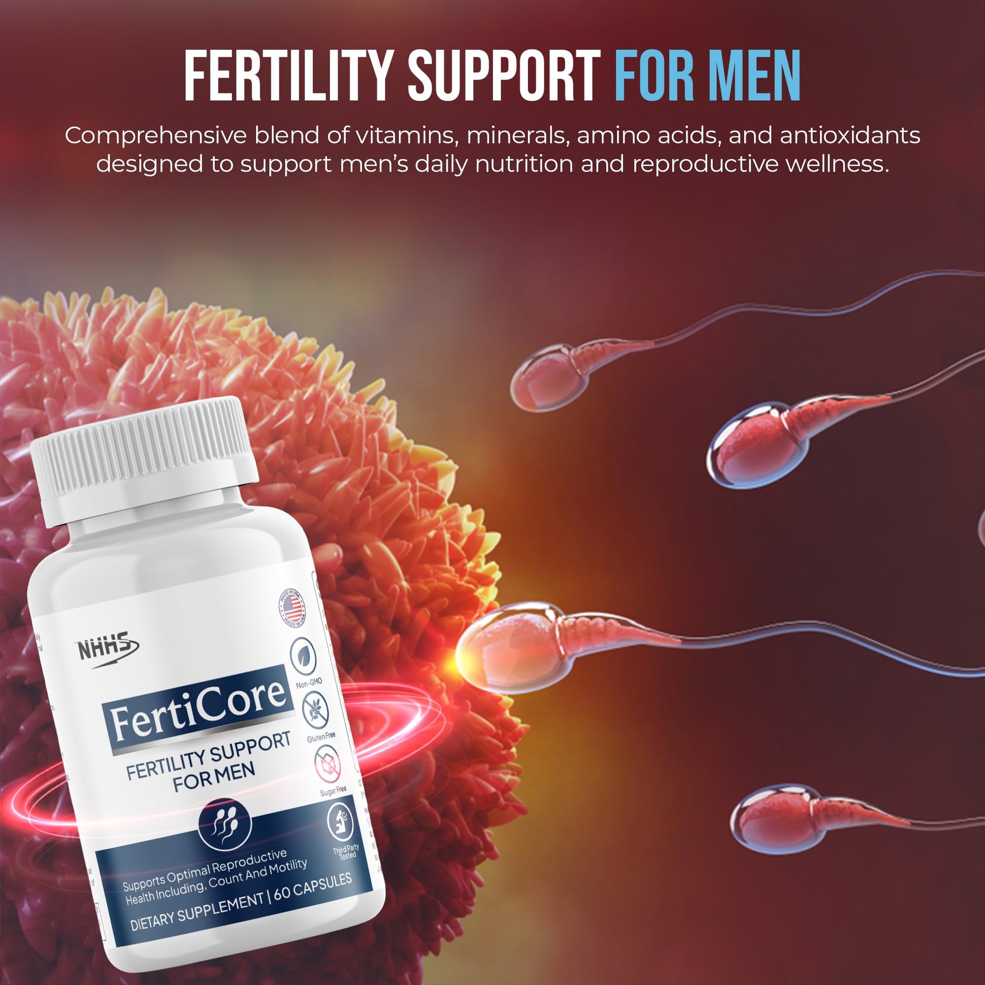 NHHS FertiCore – Men’s Fertility & Reproductive Wellness Supplement – Supports Sperm Health, Motility & Vitality – with Vitamins, Minerals, Amino Acids & Antioxidants – Made in USA, 60 Capsules NHHS buy australia supplements