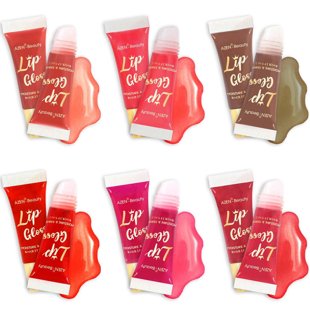AZEN 24 Pack Lip Gloss Set, Color Lip Oil for Dry Cracked Lips Moisturizing Hydrating Nourishing with Vitamin E AZEN
