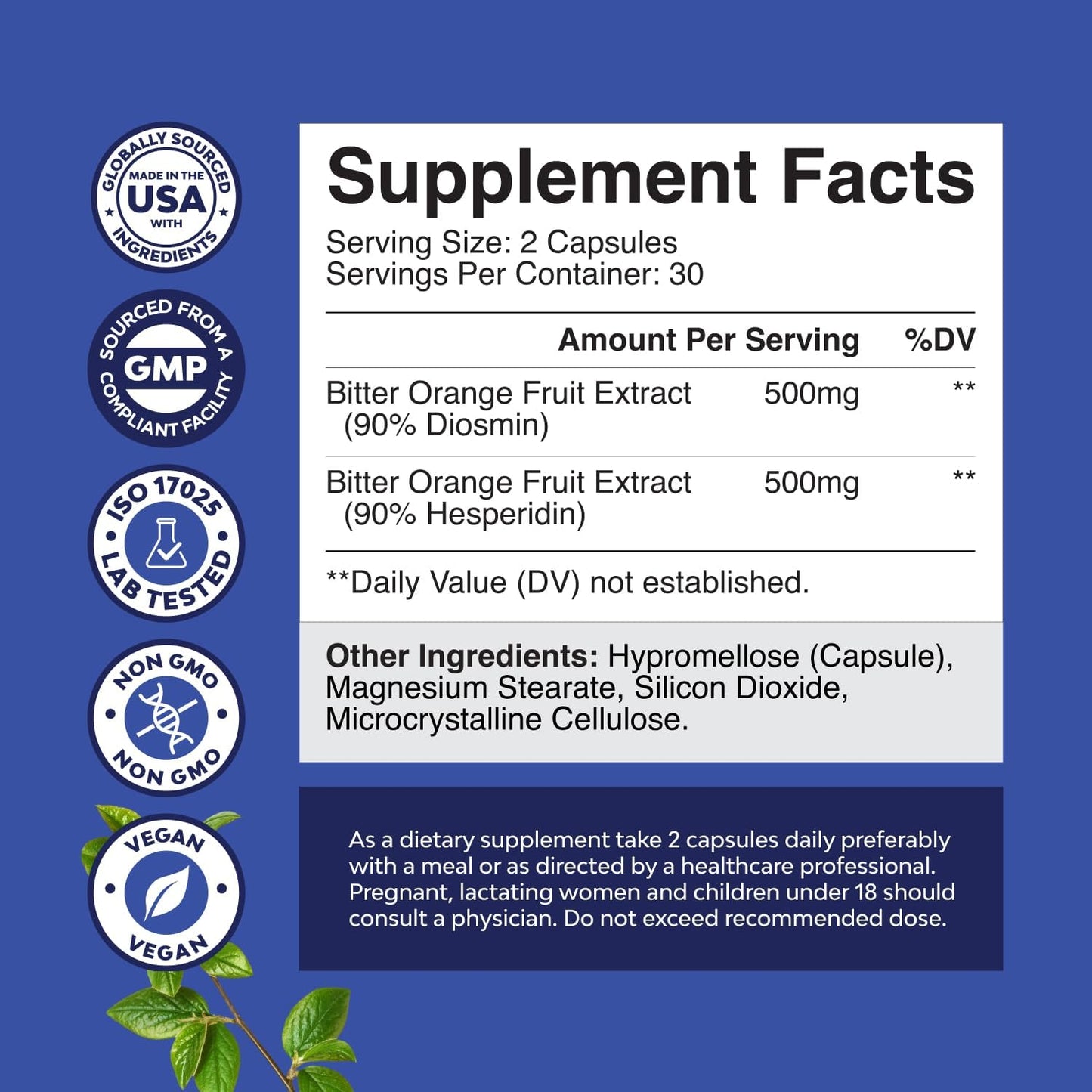 Diosmin Hesperidin 1000mg Complex for Adults - Bitter Orange Supplement for Varicose Veins Support, Leg & Feet Blood Health - Diosmin & Hesperidin Supplements from Citrus Aurantium - 60 Count Gsupps Australia