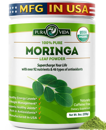 PURA VIDA MORINGA Organic Moringa Powder, Premium 100% Leaf Powder Single Origin - USDA Organic Moringa Oleifera Leaf PURA VIDA MORINGA