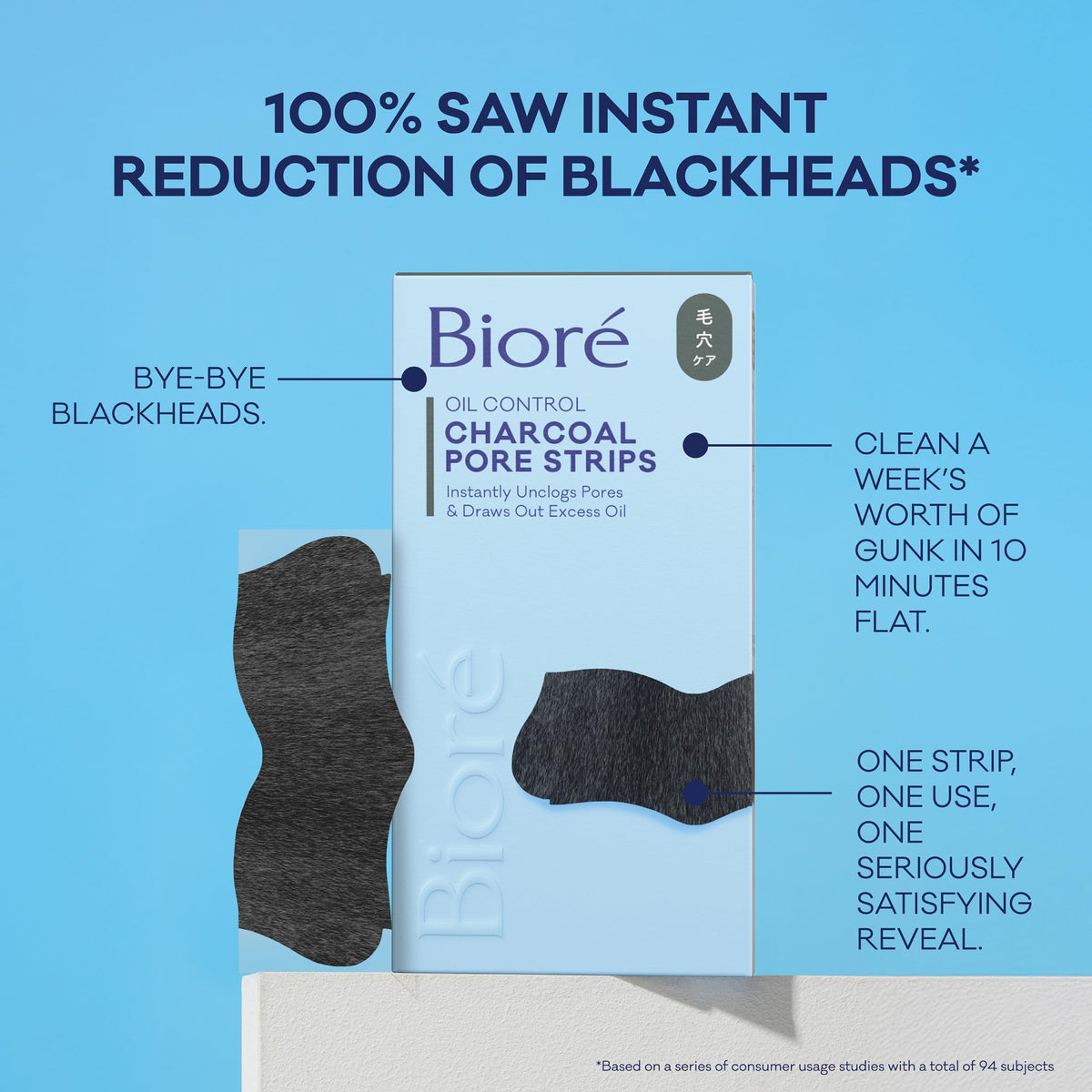 Biore Charcoal Deep Cleansing Pore Strips For Men, Blackhead Removal, 6 ct Bioré