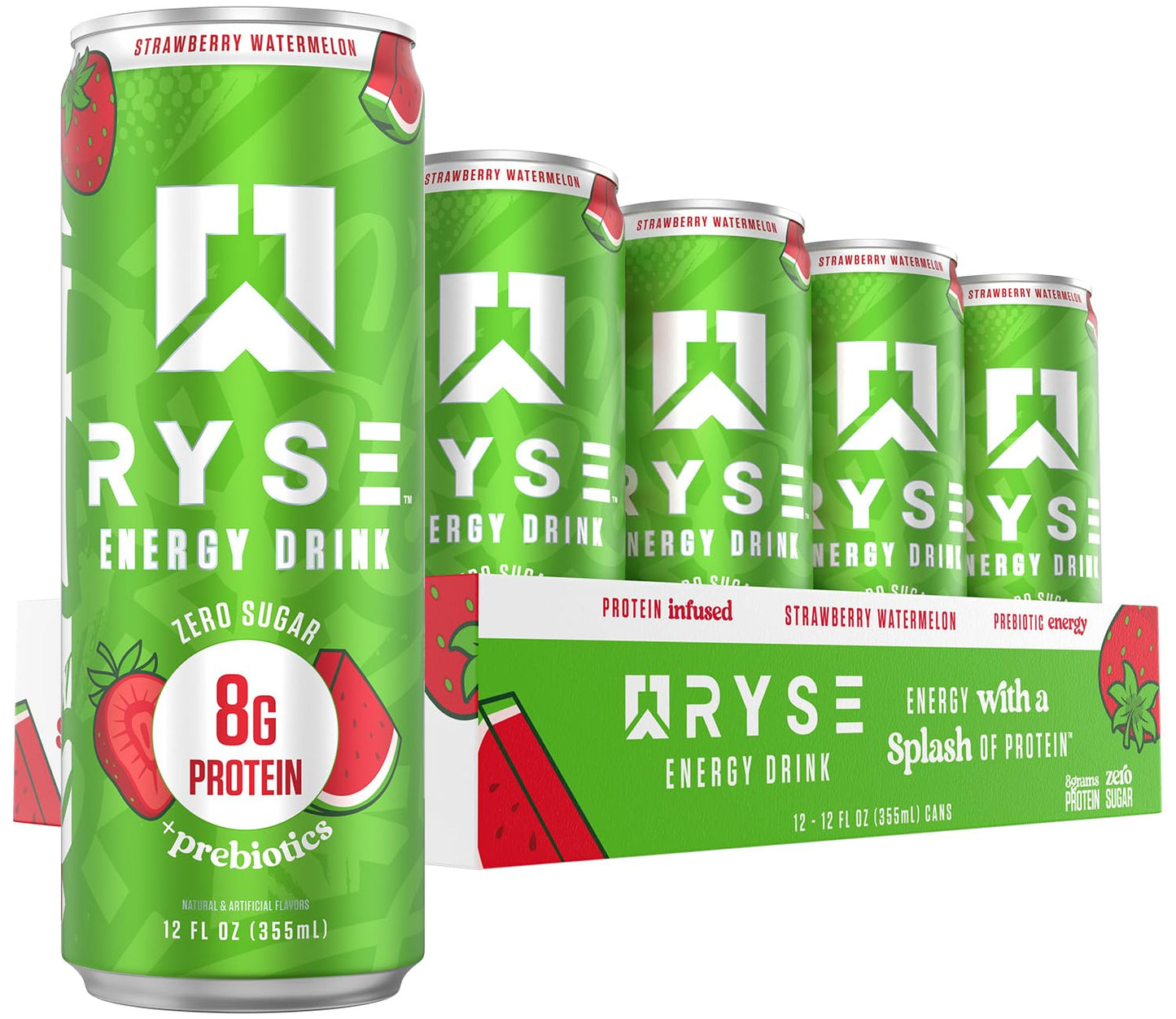RYSE Functional Energy Drink - 5 Flavors Variety Pack - 150mg Natural Caffeine, 8g Whey Protein & 1g Prebiotics - Sugar Free, Gut-Friendly, Bloat-Free - 12 fl oz Cans (12-Pack)