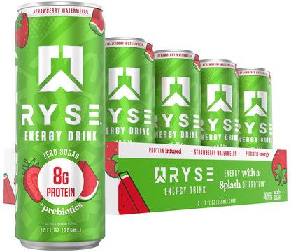 RYSE Functional Energy Drink - 5 Flavors Variety Pack - 150mg Natural Caffeine, 8g Whey Protein & 1g Prebiotics - Sugar Free, Gut-Friendly, Bloat-Free - 12 fl oz Cans (12-Pack)