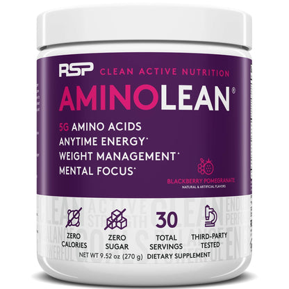 RSP NUTRITION AminoLean Pre Workout Energy (BlackBerry Pomegranate 30 Servings) with TrueFit Protein Powder (Vanilla 2 LB)