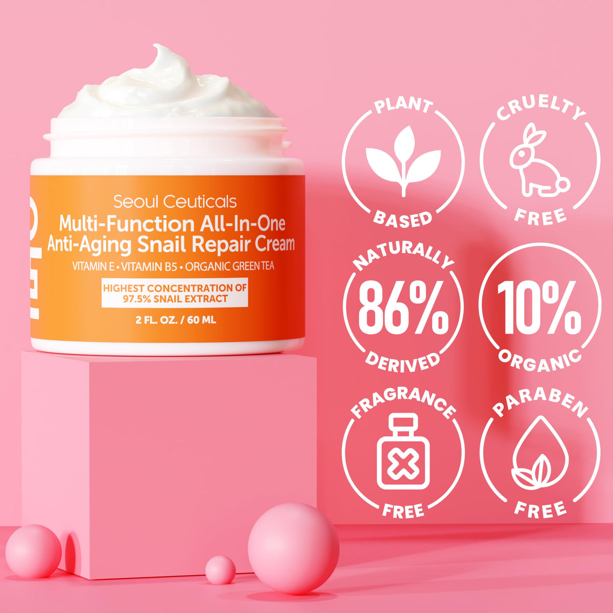 SeoulCeuticals 97.5% Snail Mucin Korean Face Moisturizer Day & Night Cream SeoulCeuticals