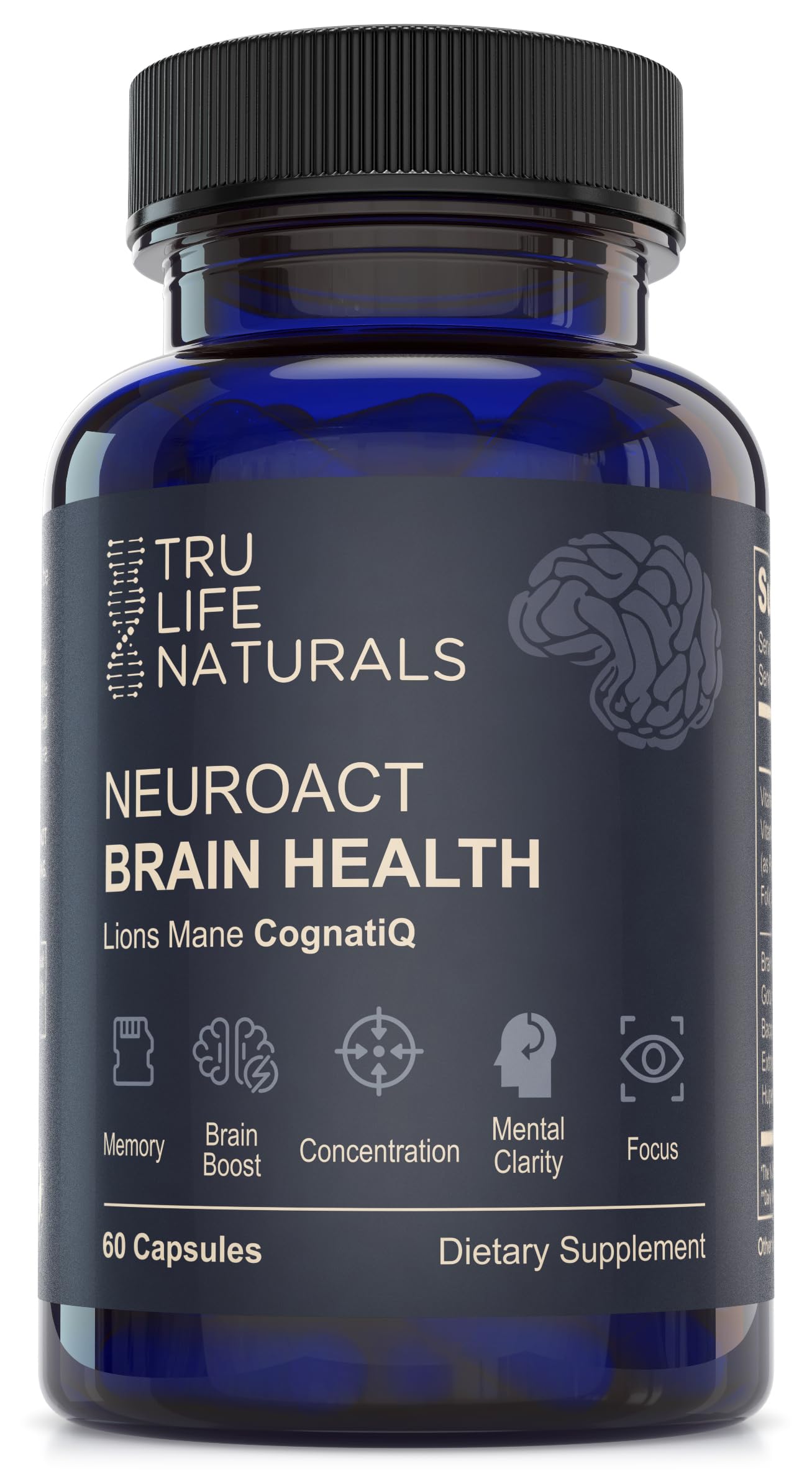 NEUROACT Brain Health Memory, Focus, Concentration, Mental Clarity with CognatiQ, Vitamin B3 & B6 | Manage Stress & Elevate Mood | Holistic Brain Health Formula, Sustained Energy & Well Being TRULIFE NATURALS