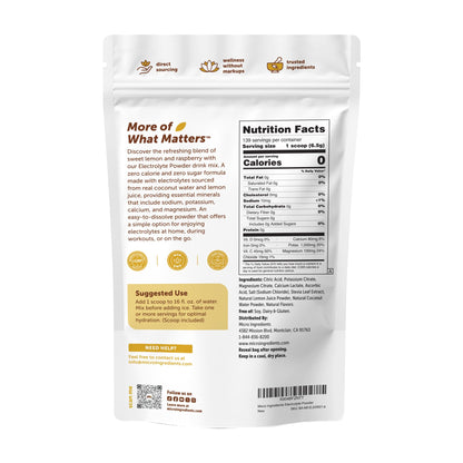 Micro Ingredients Electrolyte Powder, 2 lbs (139 Servings) | Lemon Raspberry Flavor | High Potassium (1,000mg) + Coconut Water & Real Lemon Juice Micro Ingredients