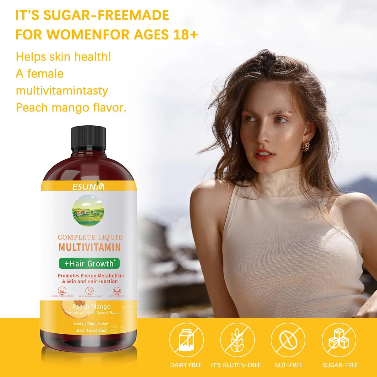 ESUNM Complete Liquid Multivitamin + Hair Growth, Promotes Energy Metabolism& Skin and Hair Function| Vitamin C D | B Vitamins | ESUNM buy australia supplements
