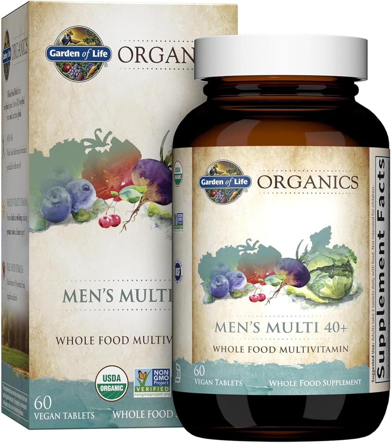 Garden of Life Organics Men's 40+ Multivitamin with Prostate Support, B12 & Vitamins – Vegan Daily Whole Food Multivitamin, Non-GMO, Certified Organic, 60 Tablets Gsupps Australia