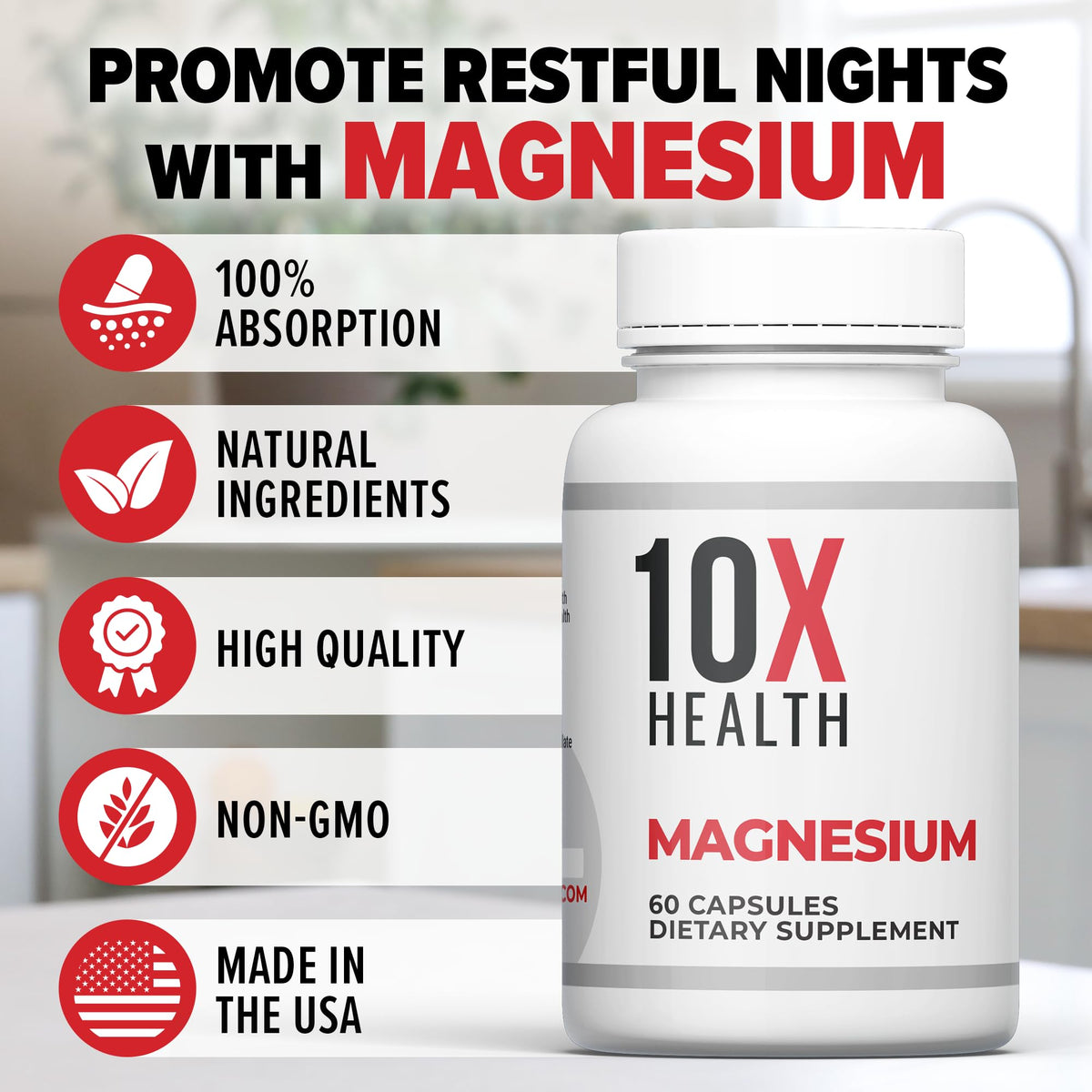 10X Health Magnesium Supplements - High-Absorption Magnesium Citrate for Sleep, Muscle & Nerve Support 10X Health System