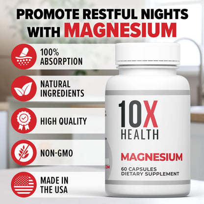 10X Health Magnesium Supplements - High-Absorption Magnesium Citrate for Sleep, Muscle & Nerve Support 10X Health System