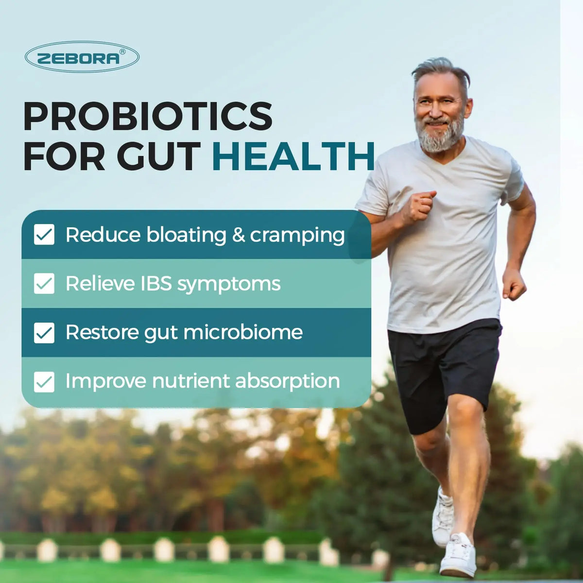 ZEBORA Probiotics for Men and Prebiotics for Digestive Health, 90 Tablets, 60 Billion CFUs for Immune and Gut Health, 10 Strains, Hypoallergenic Probiotics, ZEBORA
