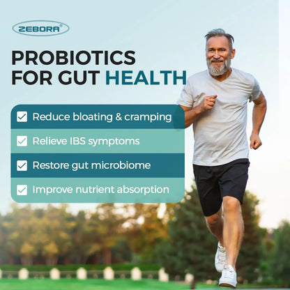 ZEBORA Probiotics for Men and Prebiotics for Digestive Health, 90 Tablets, 60 Billion CFUs for Immune and Gut Health, 10 Strains, Hypoallergenic Probiotics, ZEBORA