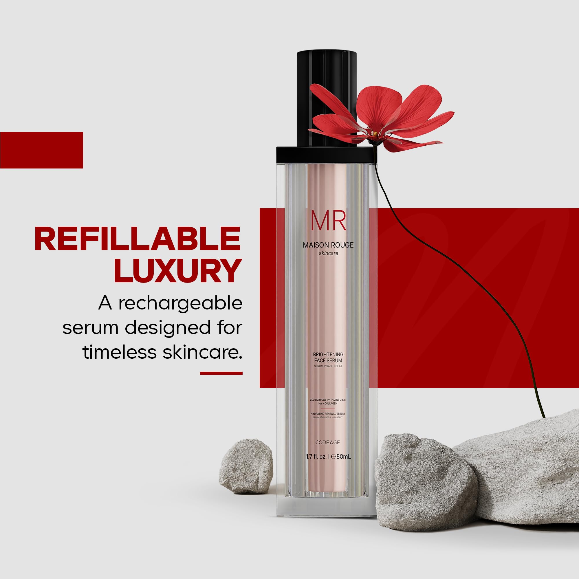 Maison Rouge Brightening Face Serum by Codeage - Glutathione Serum, Vitamin C, E, Hyaluronic Acid, Collagen - Radiance Enhancing - Parabens and Sulfates-Free - Refillable - All Skin Types - 1.7 fl oz Codeage buy australia supplements
