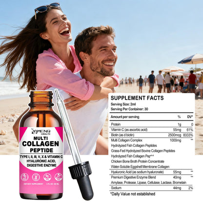 Multi Collagen Peptides Liquid Drops for Women & Men, Hydrolyzed Collagen Peptides Type AMENQ hHEALTH