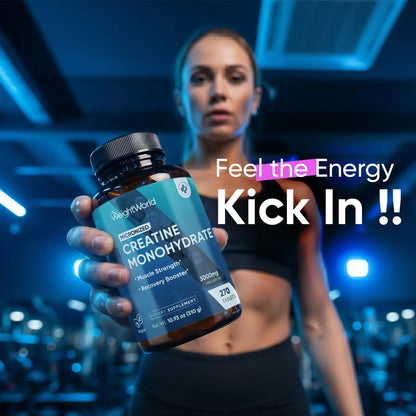 WeightWorld Micronized Creatine Monohydrate 3000mg Tablets - Muscle Growth, Strength, Energy & Recovery | Pre Workout Creatine for Women & Men | 1000mg per Tab WeightWorld