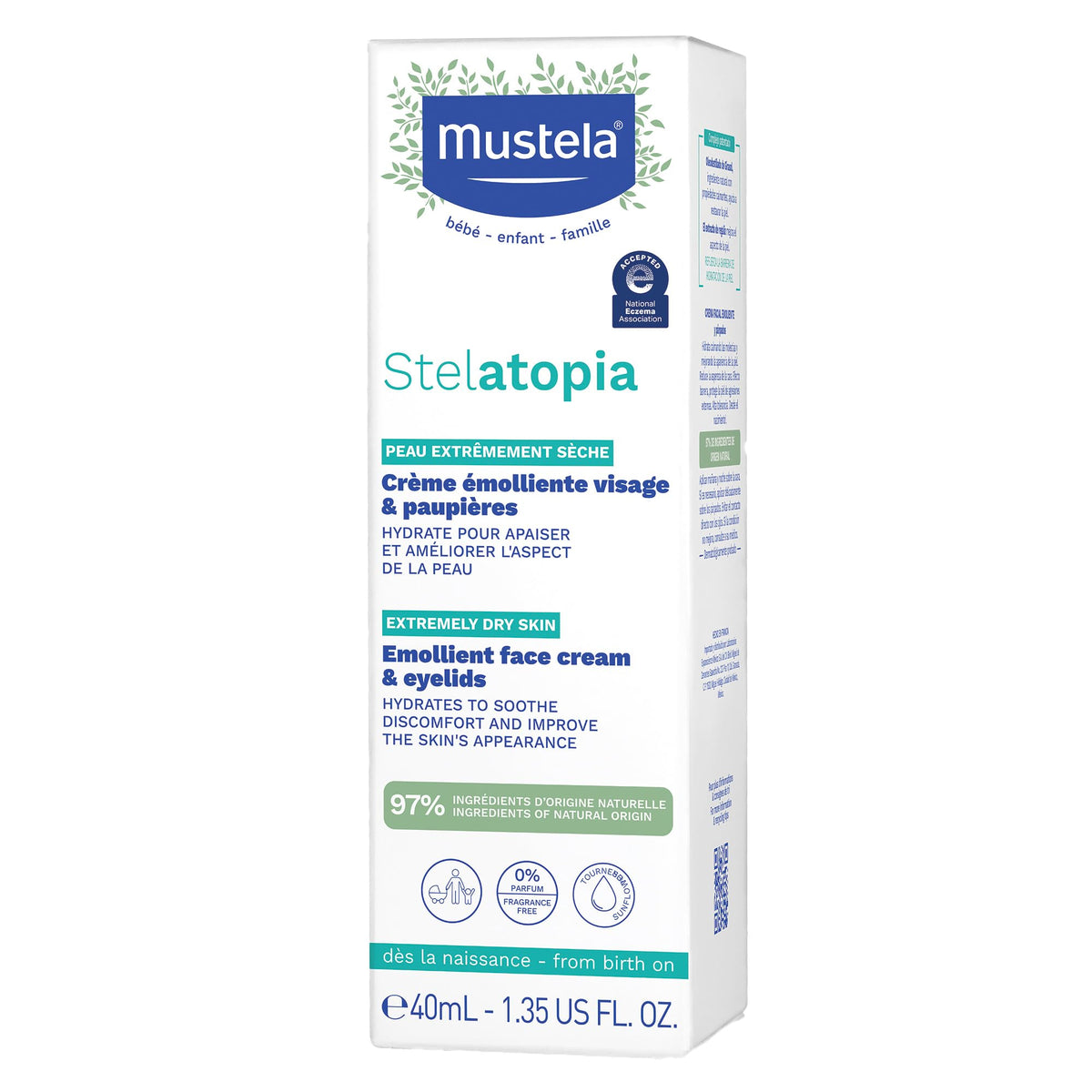 Mustela Stelatopia Eczema-Prone Skin Emollient Baby Face Cream - Face Moisturizer with Natural Avocado & Sunflower Oil - Fragrance-Free - 1.35 fl. oz. Mustela