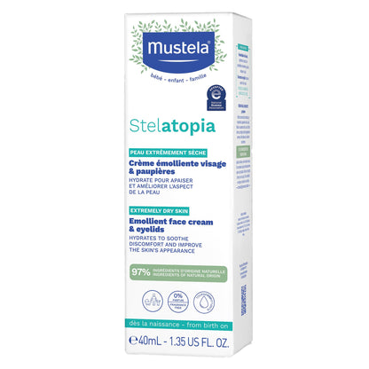 Mustela Stelatopia Eczema-Prone Skin Emollient Baby Face Cream - Face Moisturizer with Natural Avocado & Sunflower Oil - Fragrance-Free - 1.35 fl. oz. Mustela