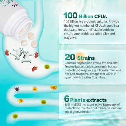 KFG Probiotic Supplement 100 Billion CFU, 20 Strains, 2 Prebiotics and Digestive Enzymes, Supports Digestion, Immune Support, Gut Health and Metabolism, Non-GMO, KFG