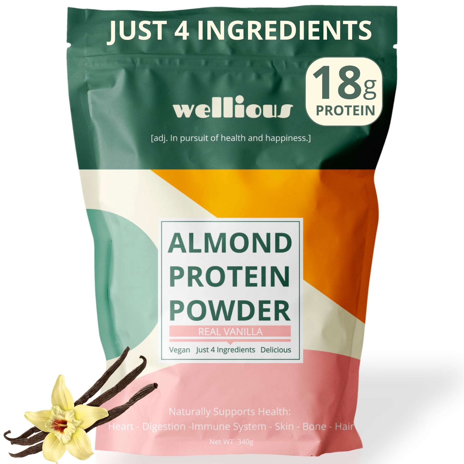 wellious Almond Protein Powder (Vanilla) - 18 Grams of Pure Healthiest Vegan Protein for Women & Men - Perfect Soy-Free & Smooth Gut Friendly Protein Powder for Sports Nutrition wellious buy australia supplements