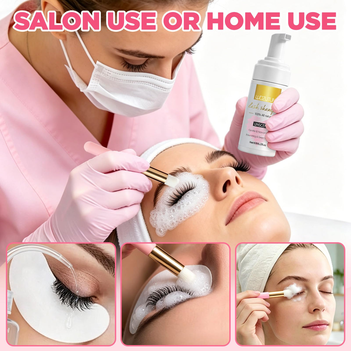 Eyelash Extension Cleanser Lash Mousse Lash Shampoo for Extensions, USB Mini Portable Fan Rechargeable Electric Handheld Air Conditioning (lash kit-handheld fan) WOZUTUNT