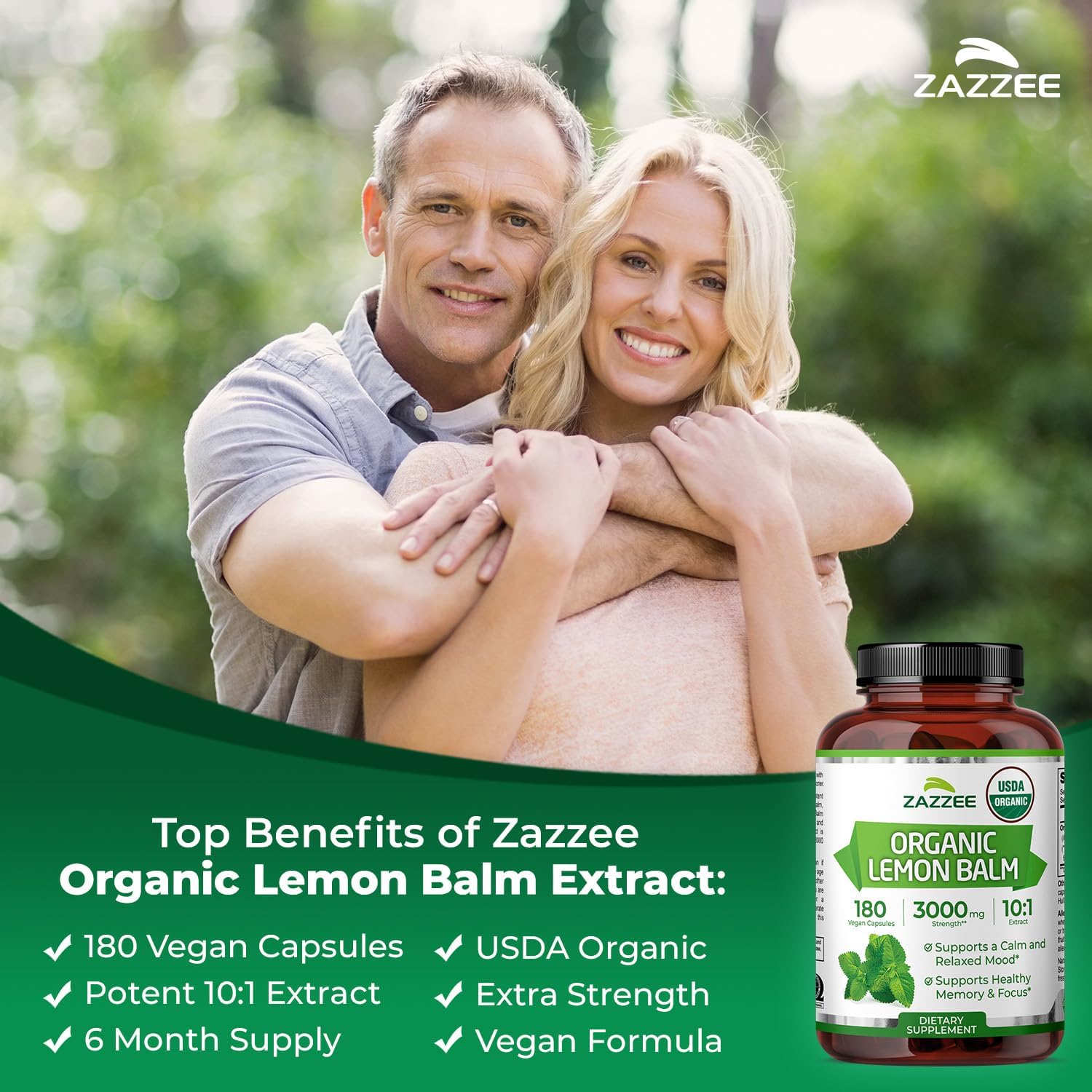 Zazzee USDA Organic Lemon Balm 10:1 Extract, 180 Capsules, 6 Month Supply | Vegan, All-Natural, Non-GMO, Melissa Officinalis, Calm, Mood, Stress & Relaxation Support, Herbal Supplement, Made in the USA Gsupps Australia