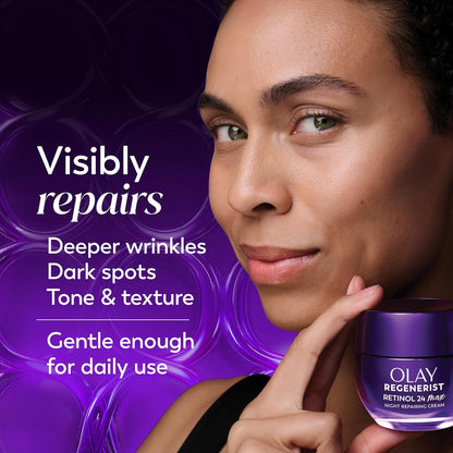 Olay Retinol Night Cream for Women, MAX, Anti-Aging Face Mousturizer, Fragrance-Free, Non Greasy - Anti-Wrinkle, Smooth Fine Lines, Hydrating Skin Care - Triple Collagen Cream, Niacinamide, 1.7oz Olay
