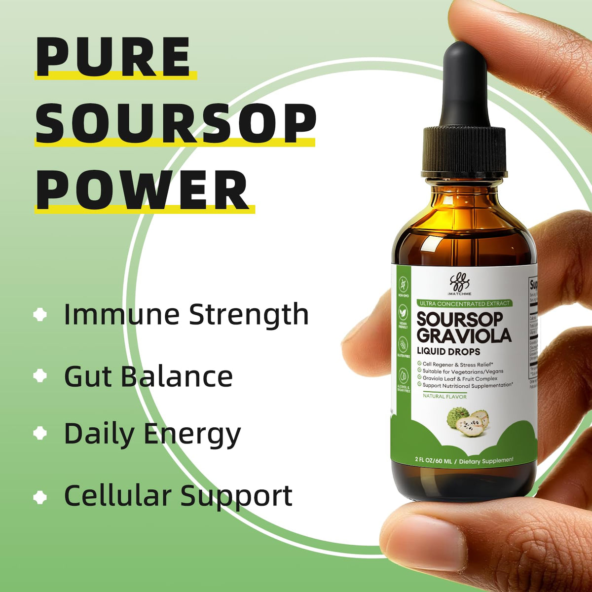 iMATCHME Soursop Graviola Liquid Drop for Cell Support & Regeneration, Immune System and Gut Health Support, Soursop Bitters Liquid iMATCHME