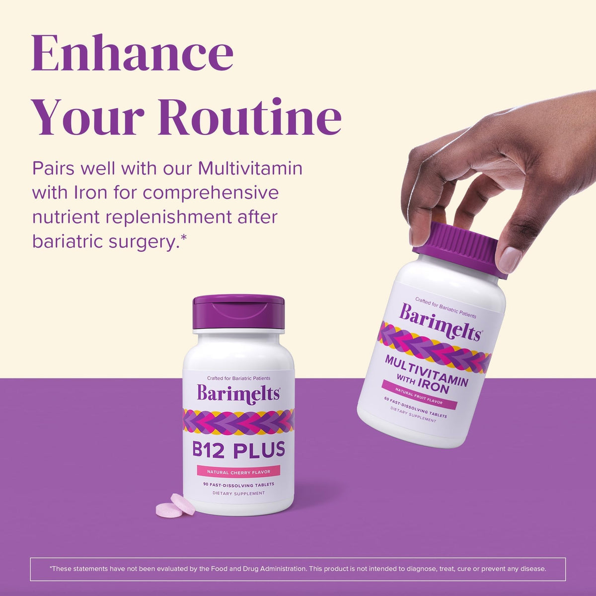 BariMelts Vitamin B12 Plus, 90 Fast-Dissolving Tablets (3-Month Supply), Sugar-Free Bariatric Vitamins for Women, Includes B12, B6 BariMelts