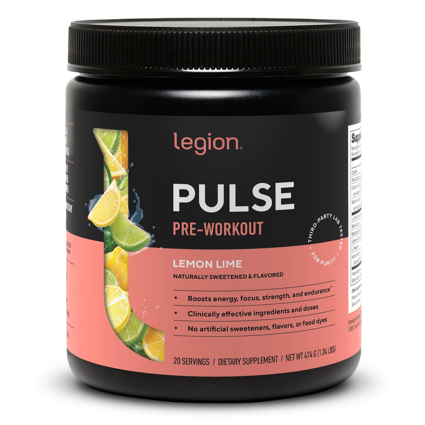 LEGION Pulse Pre Workout Supplement - All Natural Nitric Oxide Preworkout Drink to Boost Energy, Creatine Free, Naturally Sweetened, Beta Alanine, Citrulline, Alpha GPC (Fruit Punch)