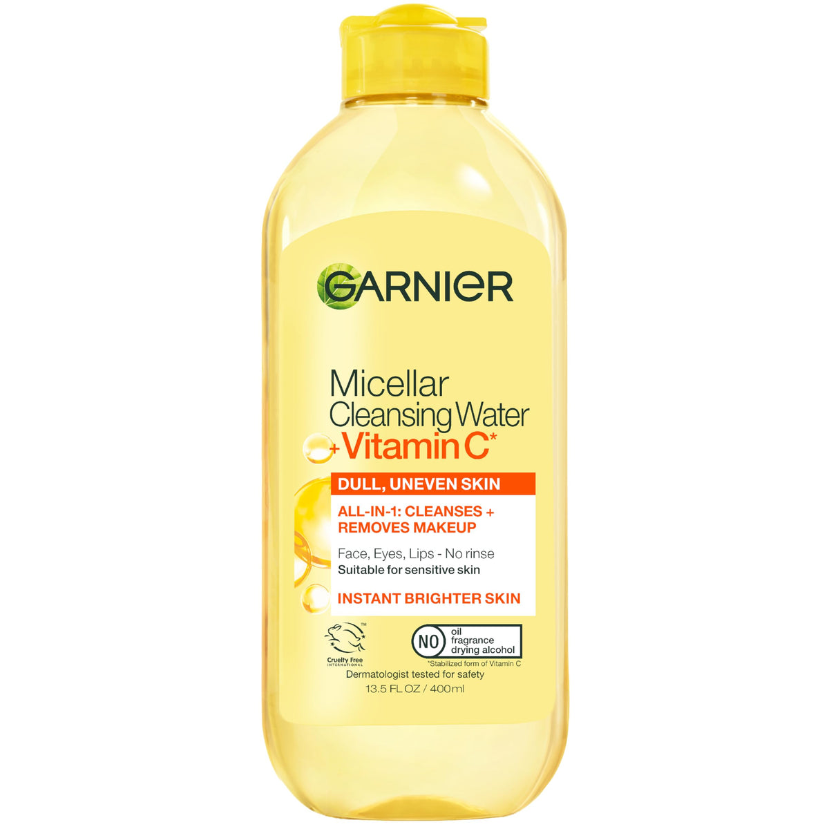 Garnier Micellar Water with Vitamin C, Facial Cleanser & Makeup Remover, Brightening & Hydrating, For All Skin Types, Vegan, Cruelty Free, 13.5 Fl Oz (400mL), 1 Count Garnier