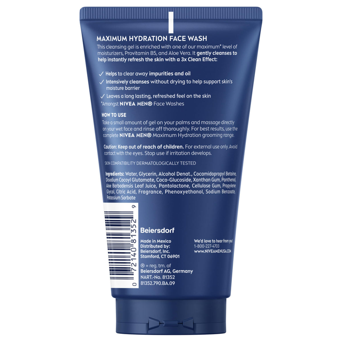 NIVEA MEN Maximum Hydration Face Wash, Provitamin B5 and Aloe Vera, 5 FL OZ NIVEA MEN
