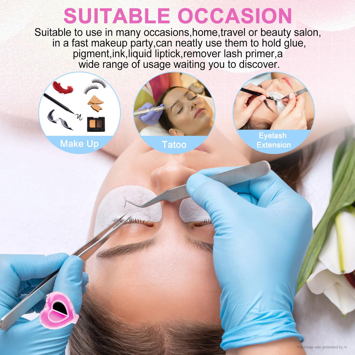 NXJ INFILILA Glue Rings for Eyelash Extensions 100PCS Disposable Rings For Lashes Lovely Heart Shape, Makeup Plastic Nail Art Glue Cups Lash Extension Supplies for Eyelash Extensions NXJ INFILILA