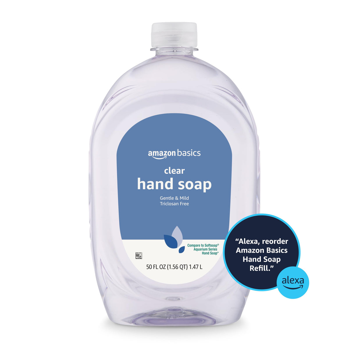 Amazon Basics Gentle & Mild Clear Liquid Hand Soap Refill, Triclosan-Free, Dermatologist-Tested, pH Balanced, Cruelty-Free, 50 Fluid Ounces, 1-Pack (Previously Solimo) Amazon Basics