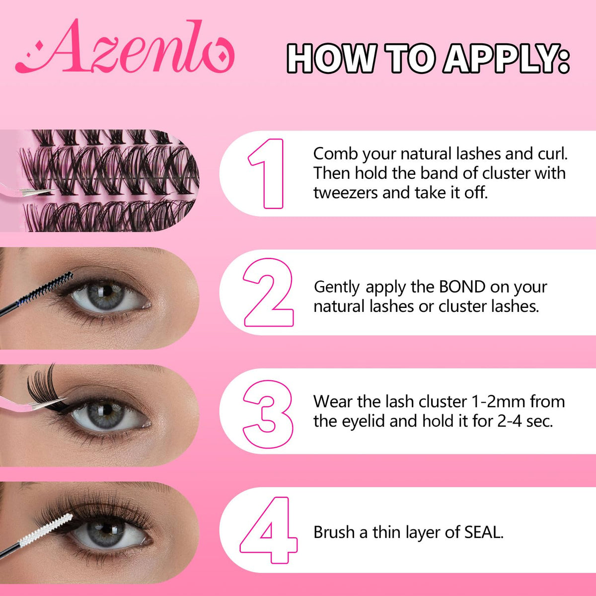 Azenlo Lash Extensions 40D+60D Cluster 240pcs DIY Wispy Lash Clusters 10-16mm Eyelash Clusters for Beginners At Home Individual Thin Band Lash Kit (40D+60D Kit) Azenlo