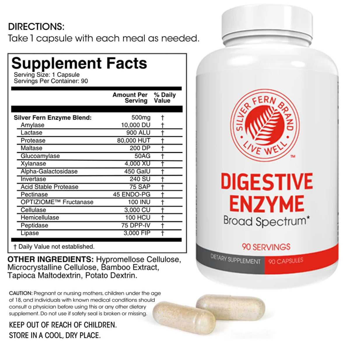 Silver Fern Brand Ultimate High Potency Digestive Enzyme Supplement - 2 Bottles - 100% Intestinal Coverage - Digestive Comfort Silver Fern