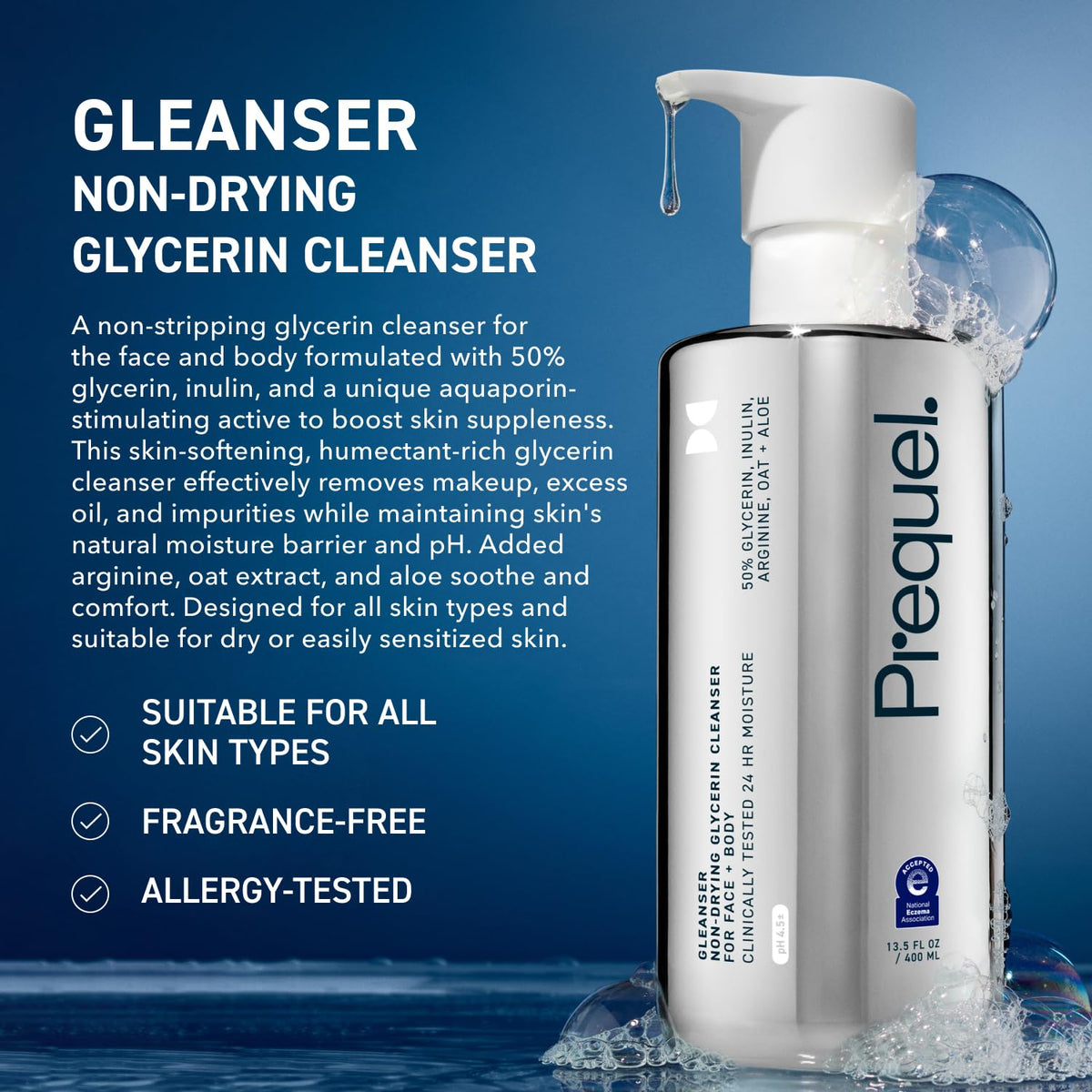 Prequel Skin Gleanser Face Wash, Moisturizing Glycerin Cleanser, Dry Skin Prequel