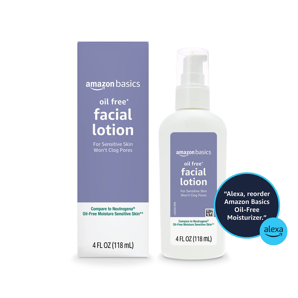 Amazon Basics Oil-free Facial Moisturizer for Sensitive Skin, Fragrance Free, Non-Comedogenic, 4 Fluid Ounce (Previously Solimo) Amazon Basics