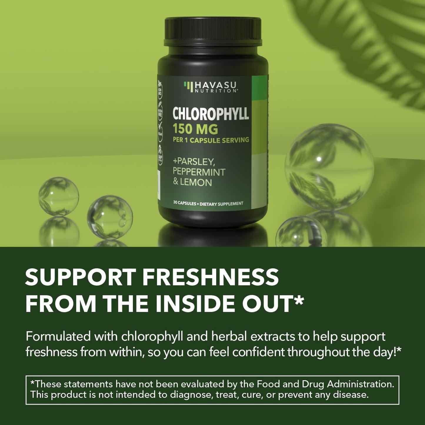 Chlorophyll Pills for Internal Cleanse & Balance, 30 Count, Internal Detox | Skin Health and Body Deodorizing Supplement with Parsley Peppermint & Lemon Extract, Vegan Non-GMO Chlorophyll Capsules Gsupps Australia