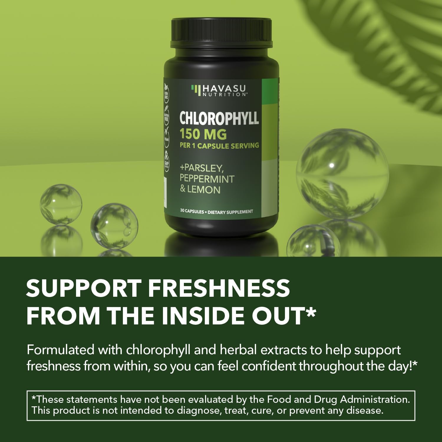 Chlorophyll Pills for Internal Cleanse & Balance, 30 Count, Internal Detox | Skin Health and Body Deodorizing Supplement with Parsley Peppermint & Lemon Extract, Vegan Non-GMO Chlorophyll Capsules Gsupps Australia