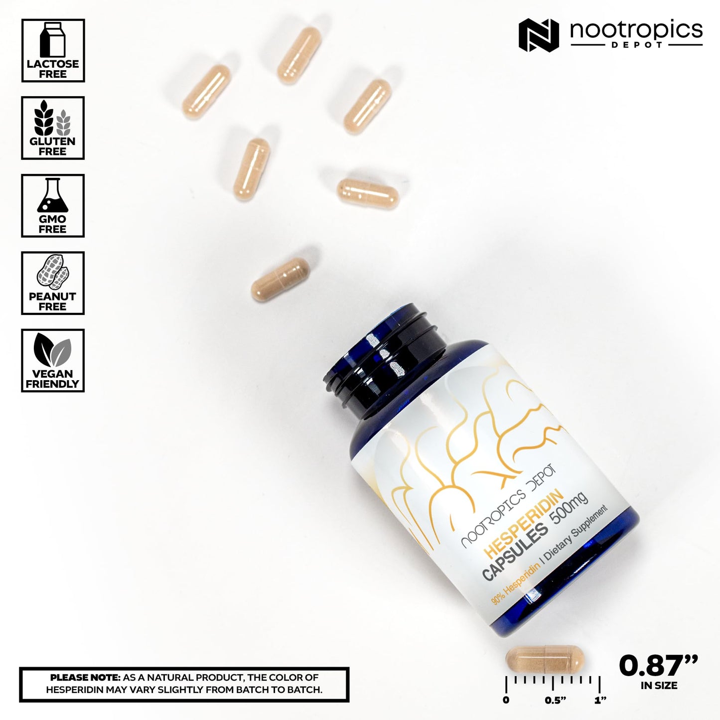Nootropics Depot Hesperidin Capsules | 500mg | 60 Count | 90% Citrus Extract | Supports Metabolic Function + Cardiovascular Health