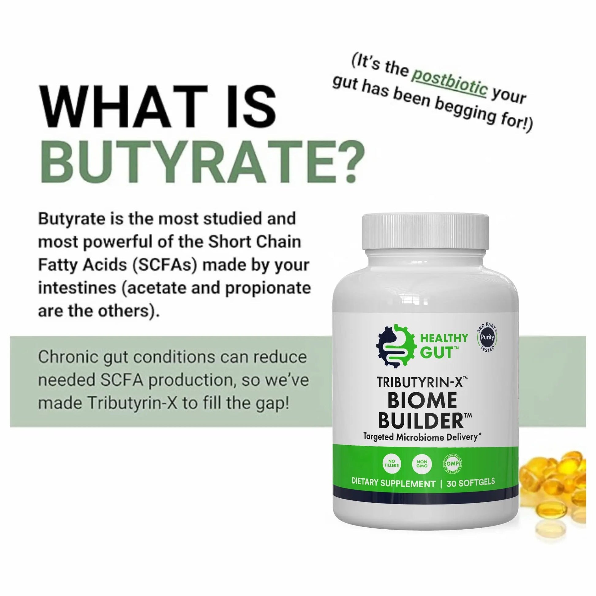 Healthy Gut Tributyrin-X | Most Bioavailable Butyrate Postbiotic for Gut Health & Leaky Gut Support | 99% Pure w/Zero Odor | 30 Softgels Healthy Gut buy australia supplements