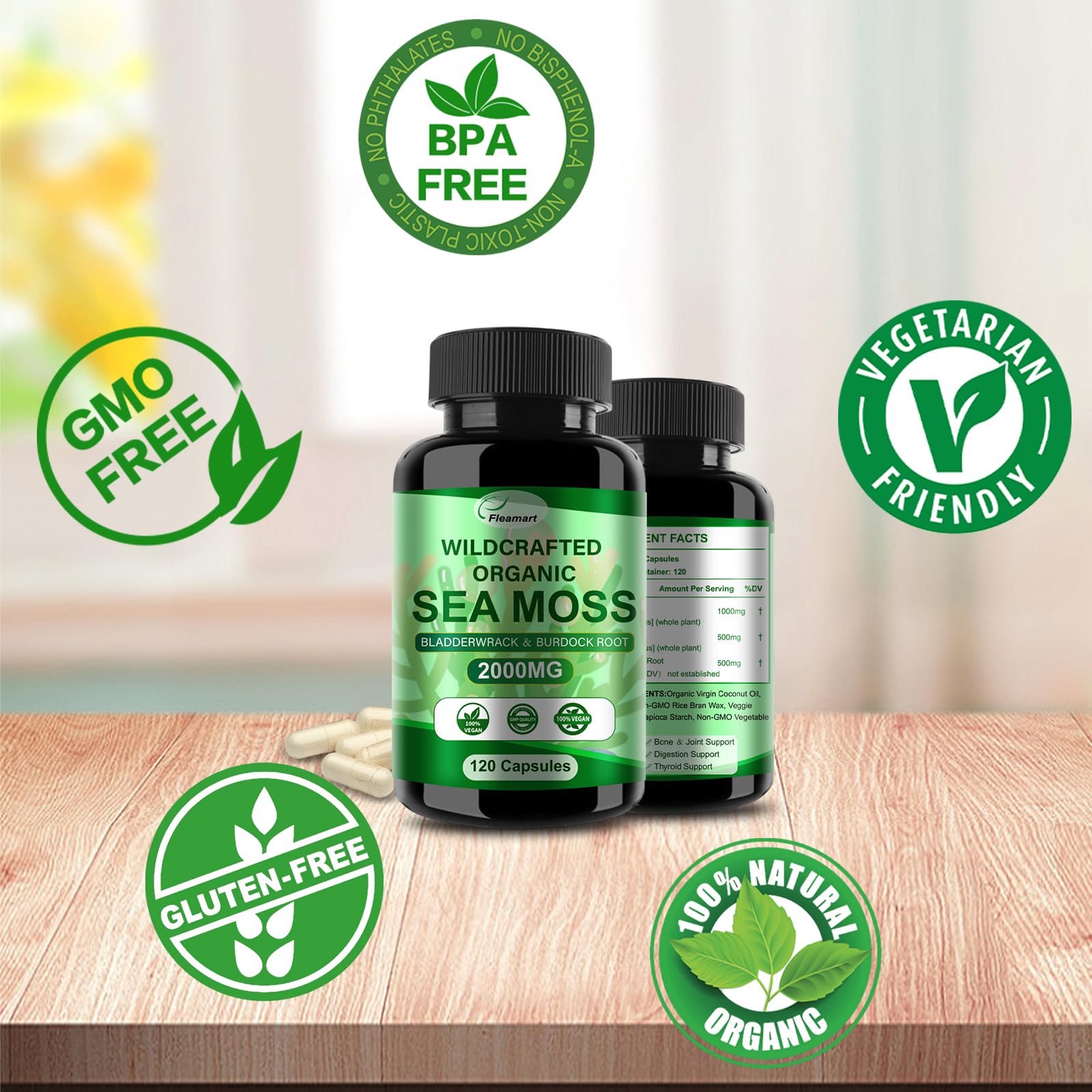 Fleamart Irish Sea Moss Capsules 120ct Raw Organic Sea Moss Wildcrafted Bladderwrack Fleamart buy australia supplements