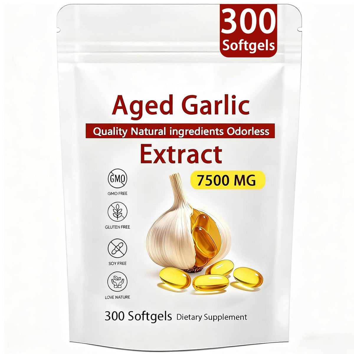 Aged Garlic Extract – 300 Count Odorless Garlic Supplement for Heart & Immune Support – Non-GMO, All-Natural Softgels, 2-Year Matured for Antioxidant Wellness (1) NAPEXIX