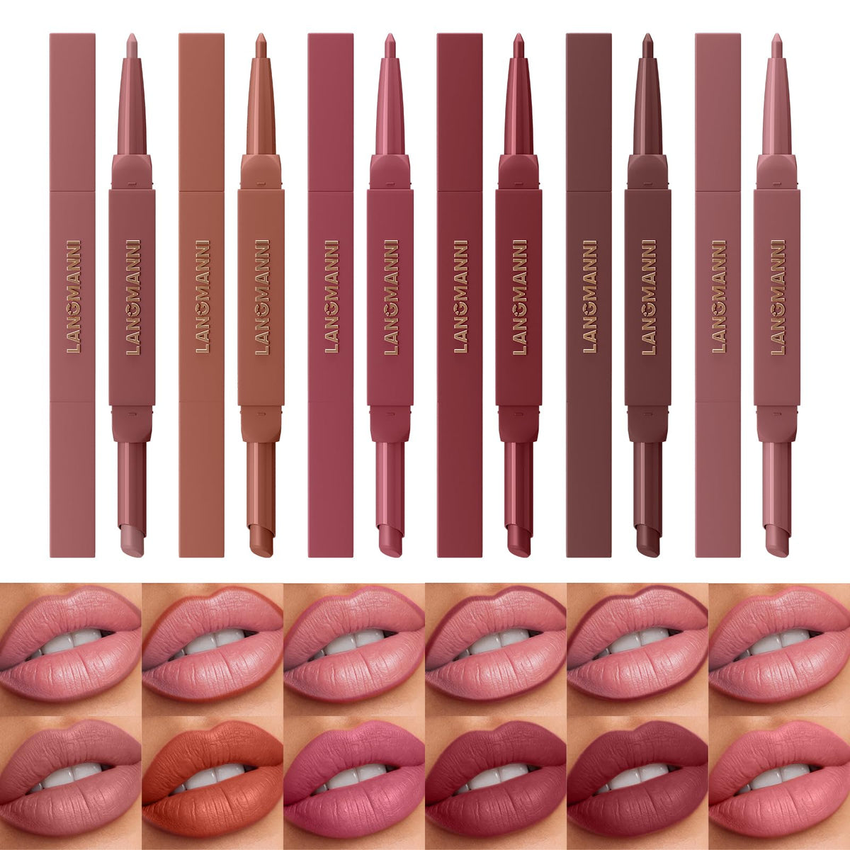 LANGMANNI 2-in-1 Lipstick & Lip Liner Set,6 Colors Gift Set|Angled Lipstick+Matching Lipliner Pencil|Velvet Matte Finish,Long-Lasting & Smudge-Resistant|All-in-One Lip Makeup Kit for Women(#A) LANGMANNI